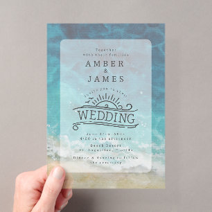Invitations En Acrylique Mariage à la plage avec illustration de ligne d'ar