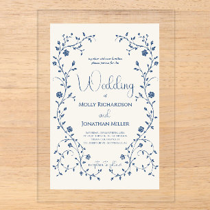 Invitations En Acrylique Mariage à la vigne de rose bleue vintage