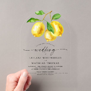 Invitations En Acrylique Mariage à l'aquarelle Citron Citrus