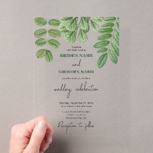 Invitations En Acrylique Mariage à l'aquarelle moderne de verdure Vert émer