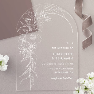 Invitations En Acrylique Mariage à l'arche de bouquet floral blanc
