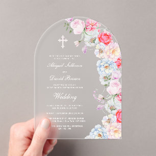 Invitations En Acrylique Mariage à l'arche de fleurs à l'aquarelle