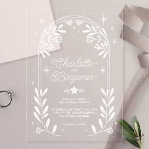 Invitations En Acrylique Mariage à l'Arche Florale Céleste Étoilée Blanche