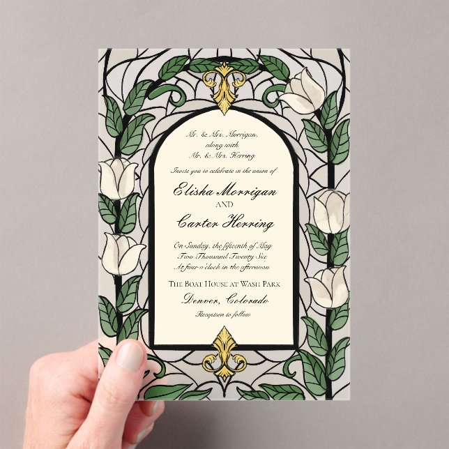 Invitations En Acrylique Mariage à l'effet de vitrail aux tulipes (In situ (ordinateur de poche))