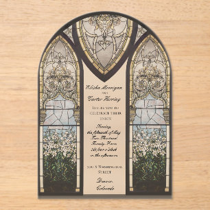 Invitations En Acrylique Mariage à l'effet de vitrail de style cathédrale