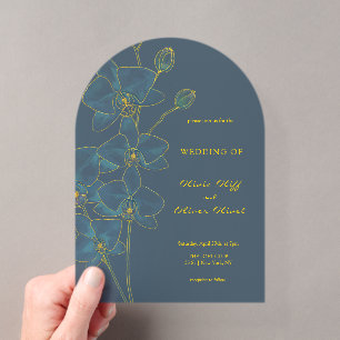 Invitations En Acrylique Mariage à l'Orchidée Bleue Douce