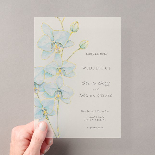 Invitations En Acrylique Mariage à l'Orchidée Bleue Douce (In situ (ordinateur de poche))