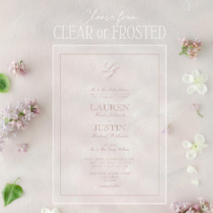 Invitations En Acrylique Mariage à monogramme classique en rose poudré écri
