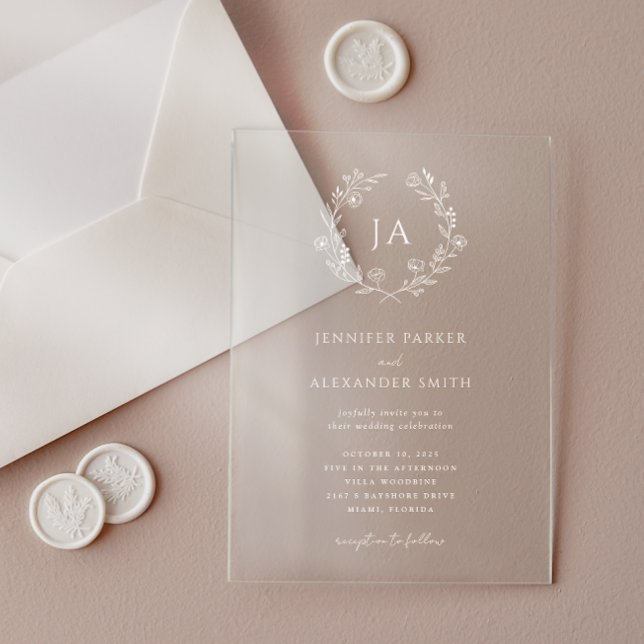 Invitations En Acrylique Mariage à Monogramme Floral (Créateur téléchargé)