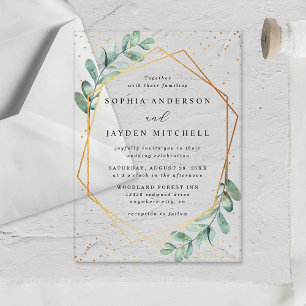 Invitations En Acrylique Mariage à motif géométrique de feuille d'or Eucaly