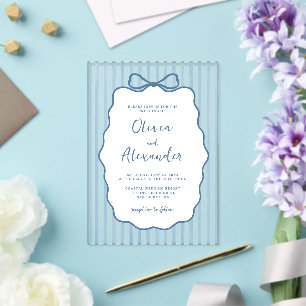 Invitations En Acrylique Mariage à ruban rayé fantaisiste bleu côtier