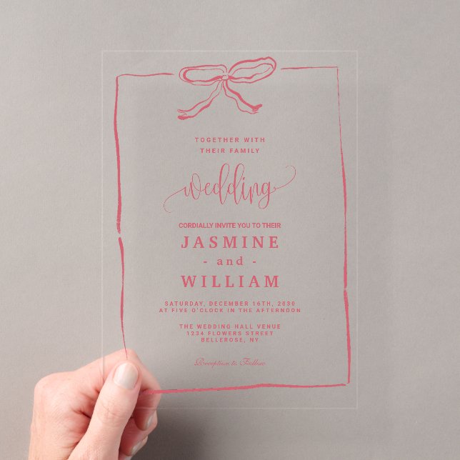 Invitations En Acrylique Mariage à Ruban Rose  (In situ (ordinateur de poche))
