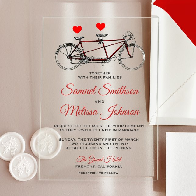 Invitations En Acrylique Mariage à vélo tandem vintage mignon (Créateur téléchargé)