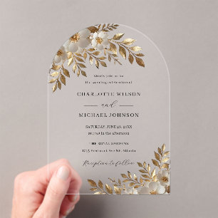 Invitations En Acrylique Mariage Acrylic Fleur Florale Ivoire Or
