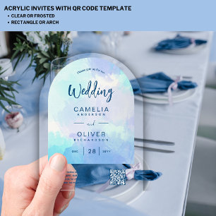 Invitations En Acrylique MARIAGE ACRYLIQUE Beachy Sjy BLUE Green QR Code RS