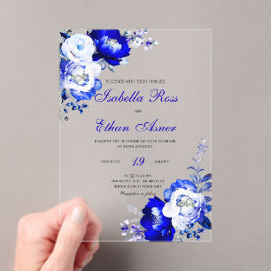 Invitations En Acrylique Mariage acrylique bleu et argent royal