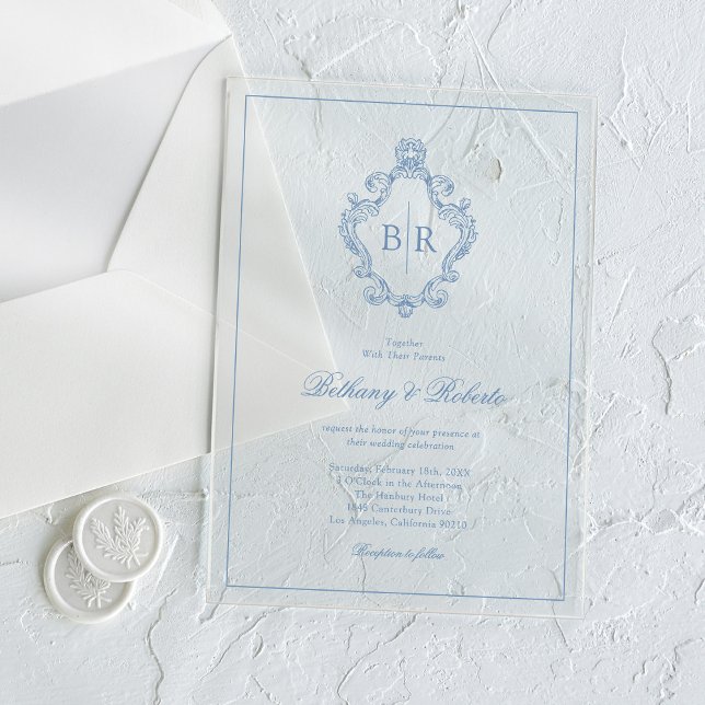 Invitations En Acrylique Mariage Acrylique Bleu Luxueux Rococo (Créateur téléchargé)