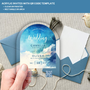 Invitations En Acrylique MARIAGE ACRYLIQUE Ciel Ciel BLEU QR Code RSVP