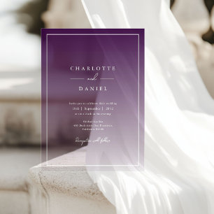 Invitations En Acrylique Mariage Acrylique Dégradé Violet Baie Élégant