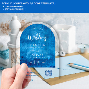 Invitations En Acrylique MARIAGE ACRYLIQUE Distressed SKI BLUE QR Code RSVP