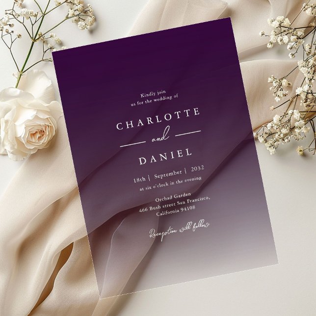 Invitations En Acrylique Mariage acrylique élégant Berry Violet dégradé (Elegant Berry Violet Gradient Acrylic Wedding Acrylic Invitations)