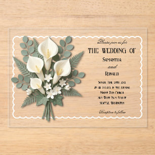 Invitations En Acrylique Mariage Acrylique Élégant de Lys de Calla Blancs
