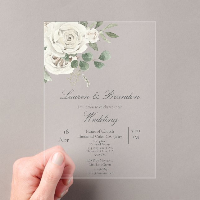 Invitations En Acrylique Mariage acrylique floral vert (In situ (ordinateur de poche))