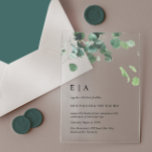 Invitations En Acrylique Mariage acrylique invite Eucalyptus<br><div class="desc">Faites une impression durable avec cette élégante faire-part de mariage acrylique au design délicat d'eucalyptus. Parfait pour les mariages modernes et d'inspiration nature, cette invitation de haute qualité allie sophistication et touche botanique fraîche. Le matériau acrylique transparent ajoute une sensation unique et luxueuse, donnant un aperçu de la beauté à...</div>