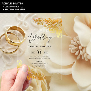 Invitations En Acrylique Mariage ACRYLIQUE Invite Gold Lace Elegant Clear