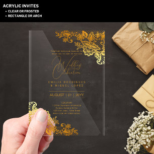 Invitations En Acrylique Mariage ACRYLIQUE Invite Gold Lace Texte Élégant