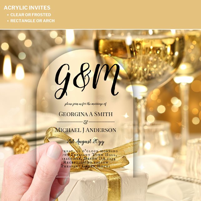 Invitations En Acrylique Mariage ACRYLIQUE Invite LE TEXTE NOIR Initiales e (Créateur téléchargé)