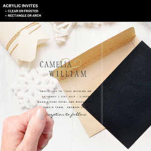 Invitations En Acrylique Mariage ACRYLIQUE Invite LE TEXTE NOIR Initiales e