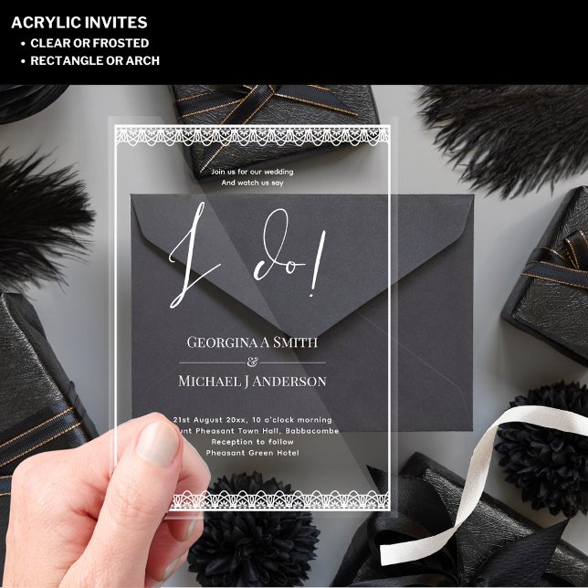 Invitations En Acrylique Mariage ACRYLIQUE Invite WHITE TEXT Lace Moderne (Créateur téléchargé)