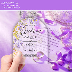 Invitations En Acrylique Mariage ACRYLIQUE Invite Wisteria Purple Floral