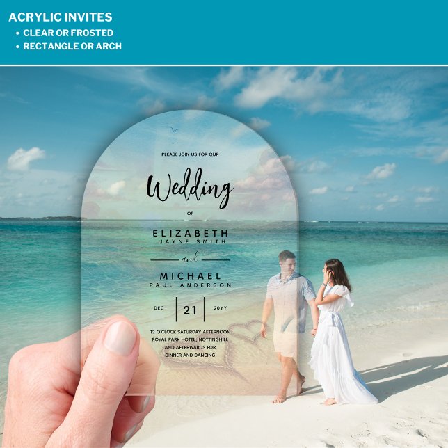 Invitations En Acrylique Mariage ACRYLIQUE Inviter Plage tropicale Coucher  (Créateur téléchargé)