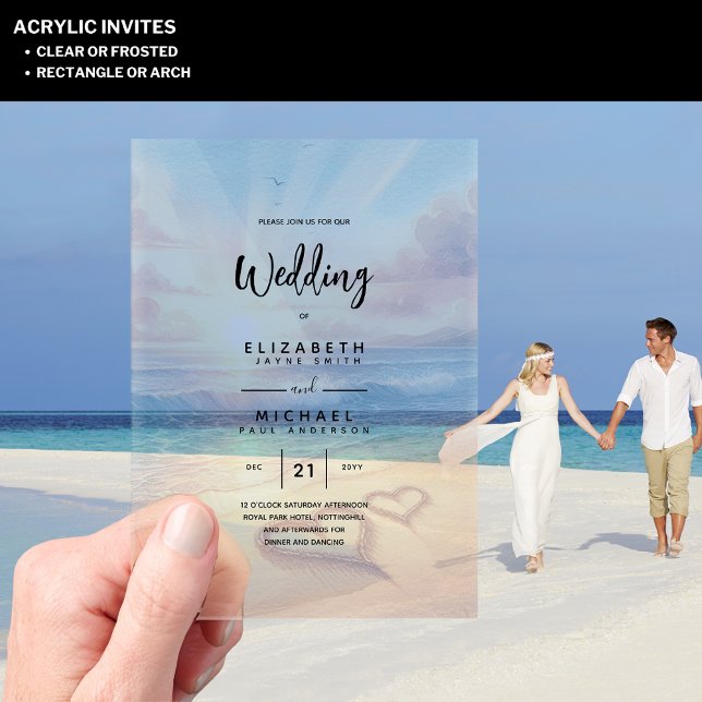 Invitations En Acrylique Mariage ACRYLIQUE Inviter Plage tropicale Coucher  (Créateur téléchargé)