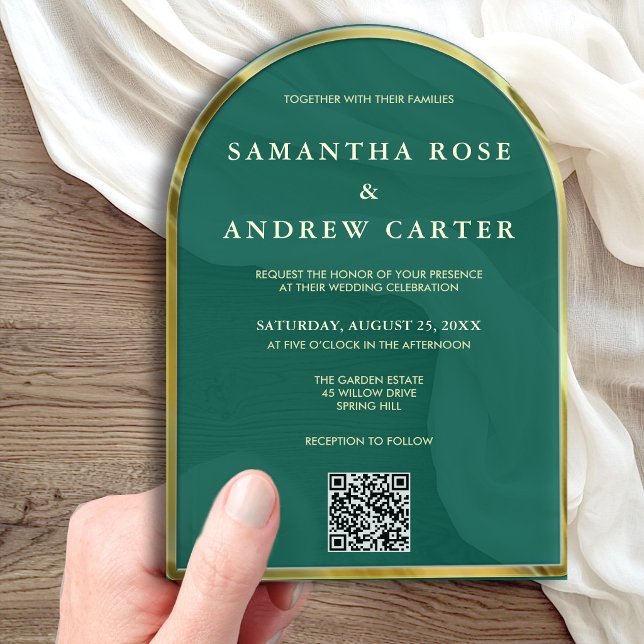 Invitations En Acrylique Mariage Acrylique Vert Émeraude Doré Arqué (Créateur téléchargé)