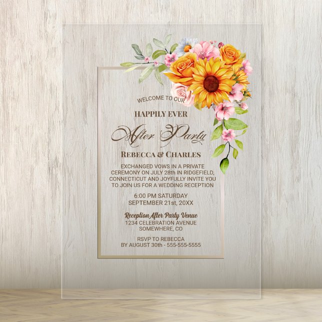 Invitations En Acrylique Mariage après fête de tournesol (Créateur téléchargé)