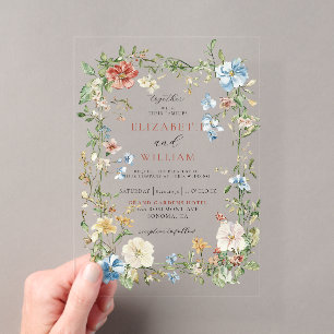 Invitations En Acrylique Mariage aquarelle bohème aux fleurs sauvages roman