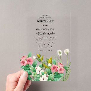 Invitations En Acrylique Mariage aquarelle Fleurs sauvages Pervenche