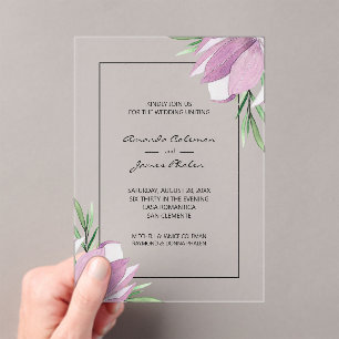 Invitations En Acrylique Mariage aquarelle florale violette 