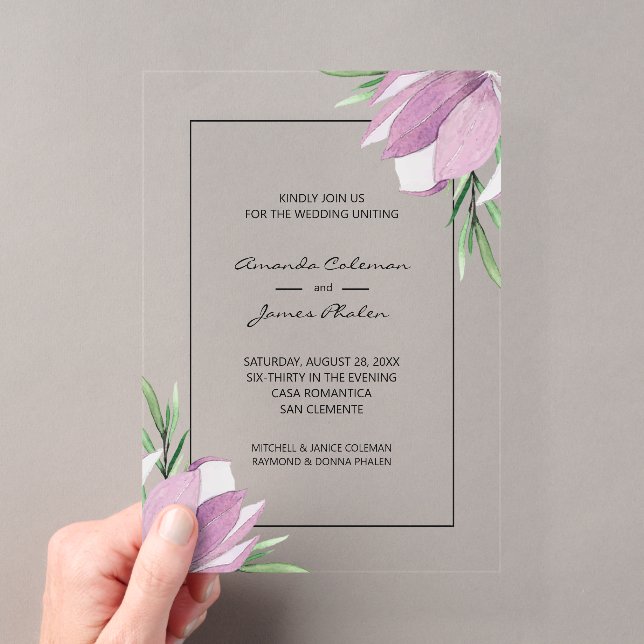 Invitations En Acrylique Mariage aquarelle florale violette  (In situ (ordinateur de poche))