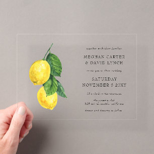 Invitations En Acrylique Mariage aquarelle rustique citron