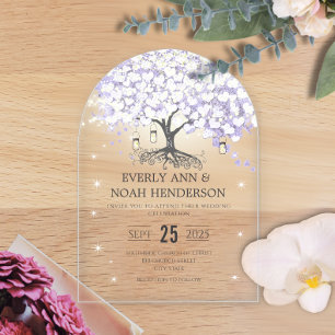 Invitations En Acrylique Mariage Arbre à Feuilles de Lilas de Conte de Fées