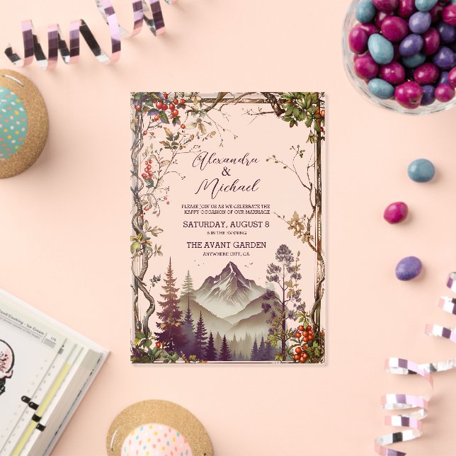 Invitations En Acrylique Mariage Arbre Épiné de la Forêt de Montagne Rustiq (Insitu (Célébration))