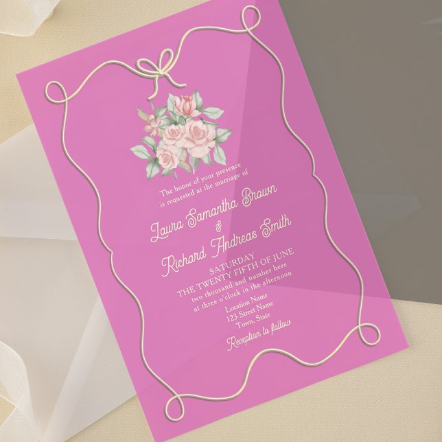 Invitations En Acrylique Mariage Arc Dessiné à la Main Rose (Créateur téléchargé)