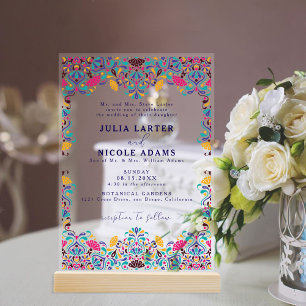 Invitations En Acrylique Mariage arc-en-ciel de style vibrant fiesta mexica