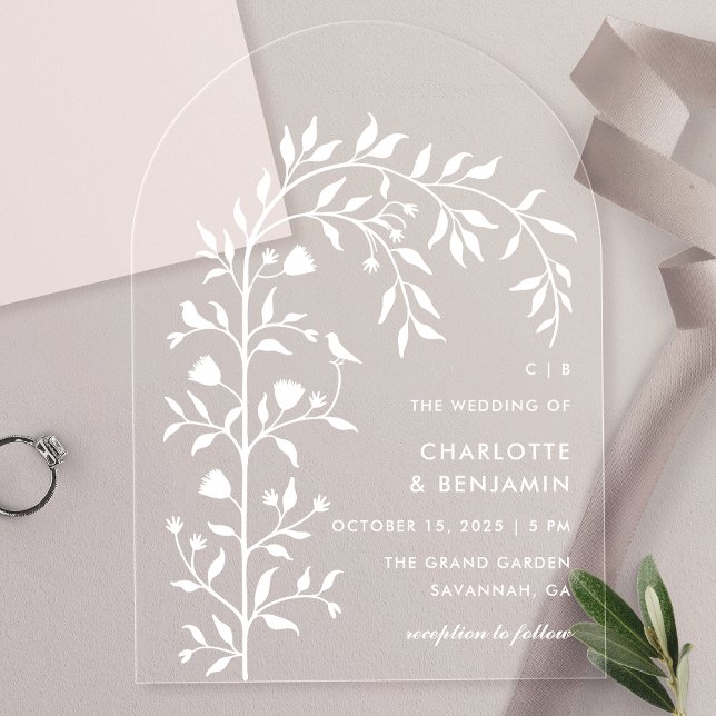 Invitations En Acrylique Mariage Arch Botanique Blanc (Créateur téléchargé)