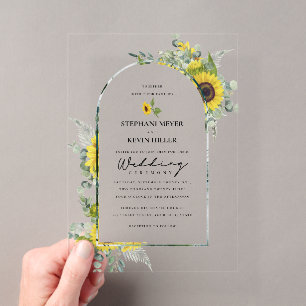 Invitations En Acrylique Mariage arrosé de tournesols et d'eucalyptus