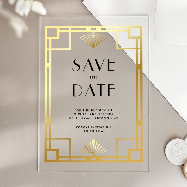 Invitations En Acrylique Mariage Art Déco Or Save the Date (Créateur téléchargé)